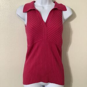 Vintage Y2K 2000s Hot Pink Ribbed Preppy Tennis Prep Old Money Knit Top S